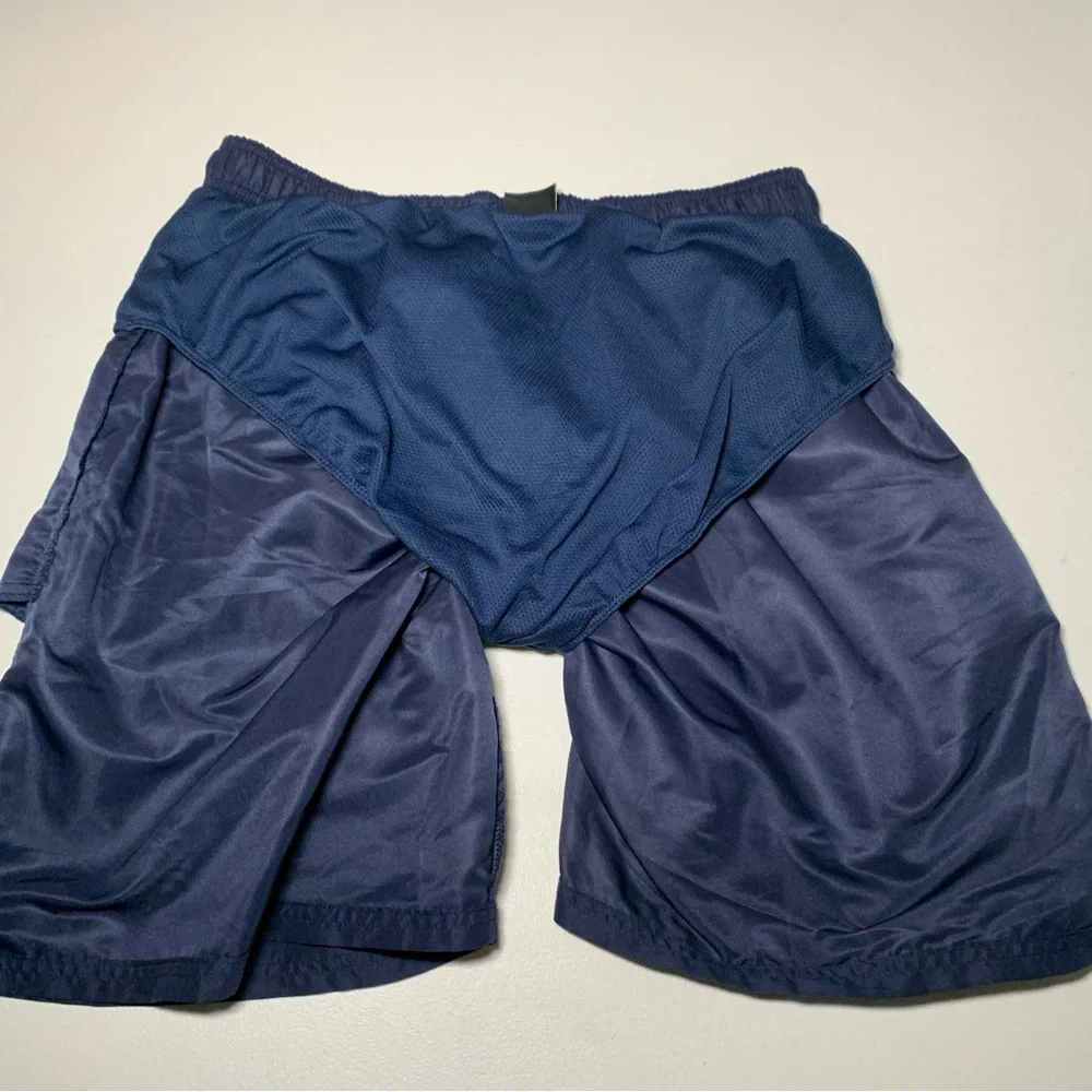 NIKE MENS LARGE SHORTS BLUE BASKETBALL MESH‎ LINED BRIEFS ATHLETIC TRAINING